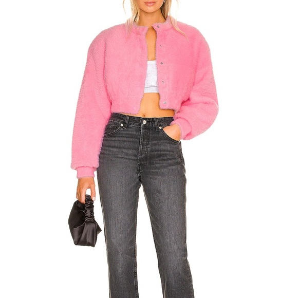 🆕ALEXANDERWANG T PRISM PINK LONG-SLEEVE FAUX FUR CARDIGAN JACKET BUBBLEGUM PINK - Picture 16 of 16